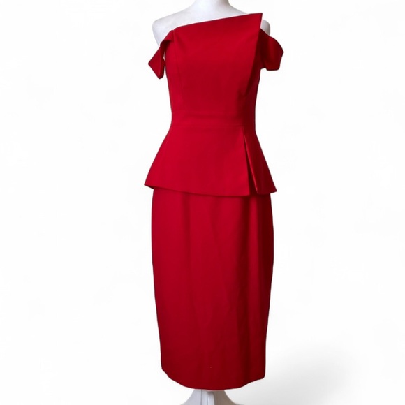 Black Halo Eve by Laurel Berman Red Asymmetrical Off the Shoulder Dress size 4
